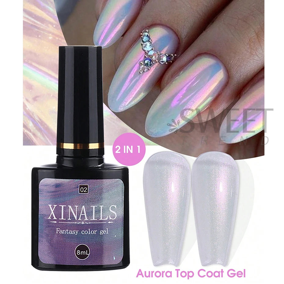 8ml Aurora Top Coat Gel Nail Polish Iridescent Pearl Soak Off Lacquer Sealing Shimmer Mermaid Effect UV LED Manicure Varnishes