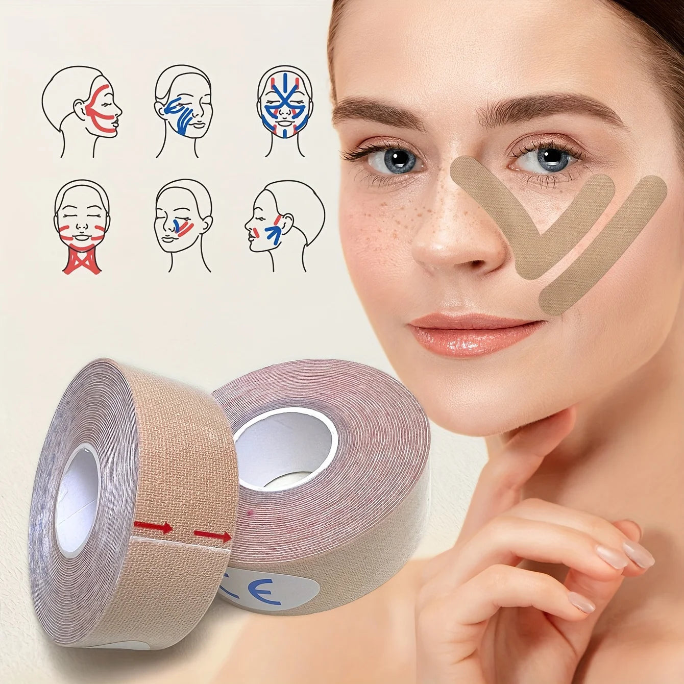 Elastic Face Lift Tape-Instantly Lifts Sagging Jowls,Neck Skin,and Double Chin for a Defined V Jawline-Reusable-0.98*196.85 inch